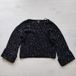 Anthropologie Maeve Black Confetti Sprinkle Cupcake Oversized Bell Cuff Sweater